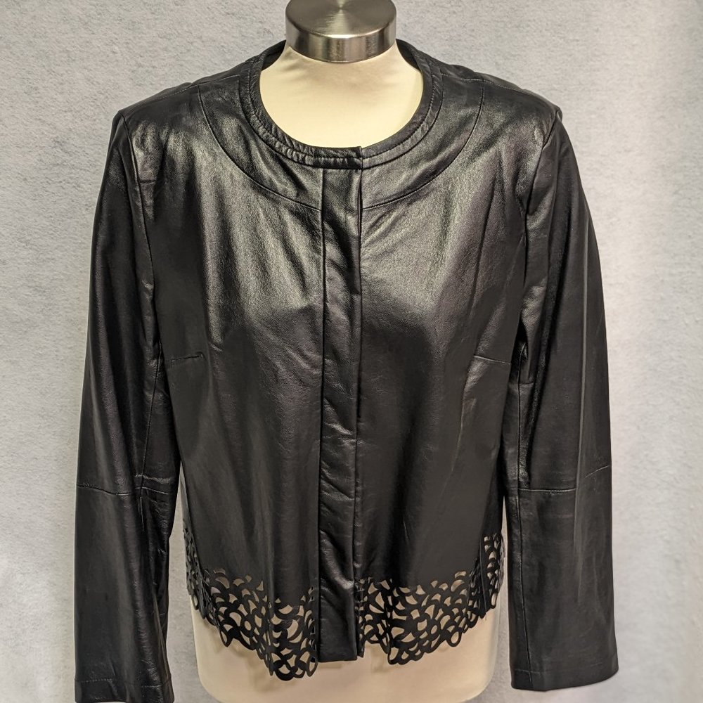 Women's DIane Von Furstenberg Merryl Black Leather Jacket SIze 14